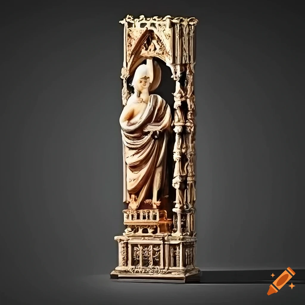 Detailed architectural wood carving in ivory and ebony