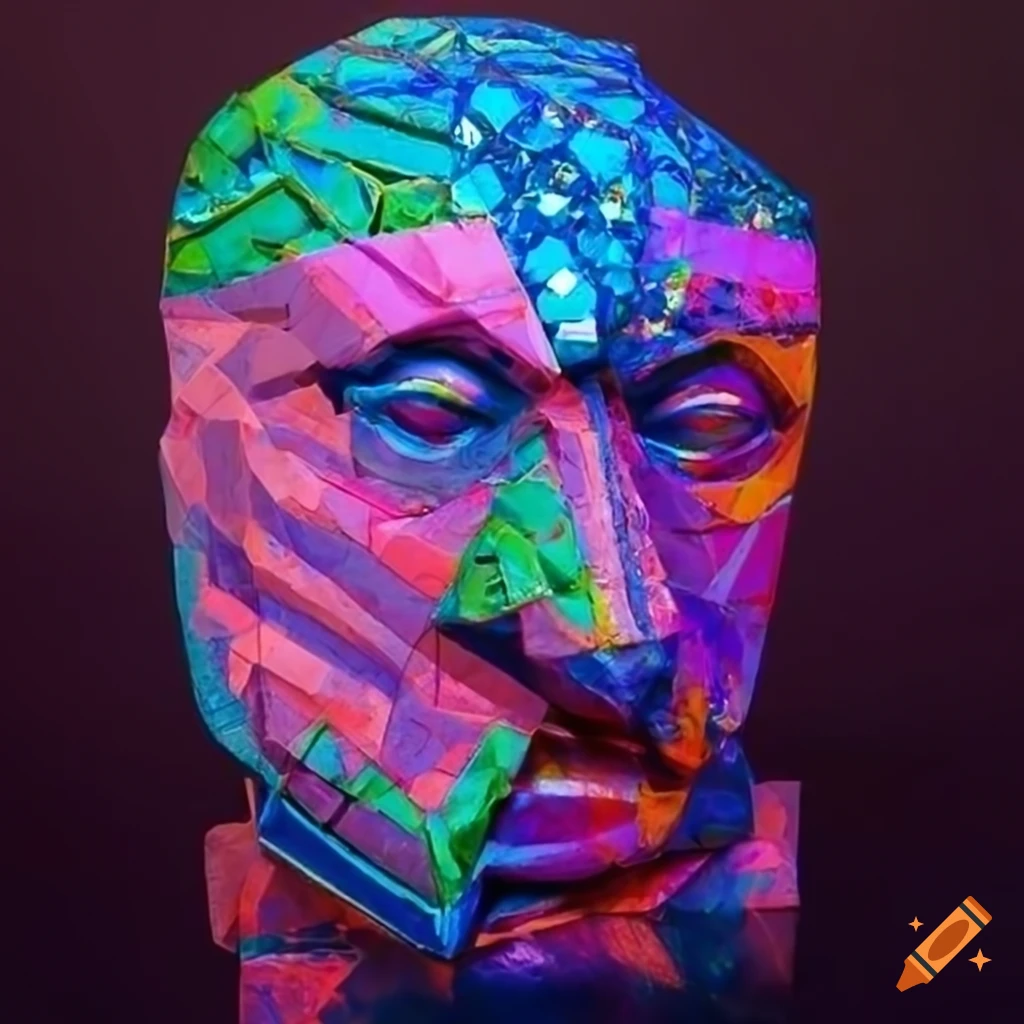 surreal neo-pop sculpture made of coloured recycled paper
