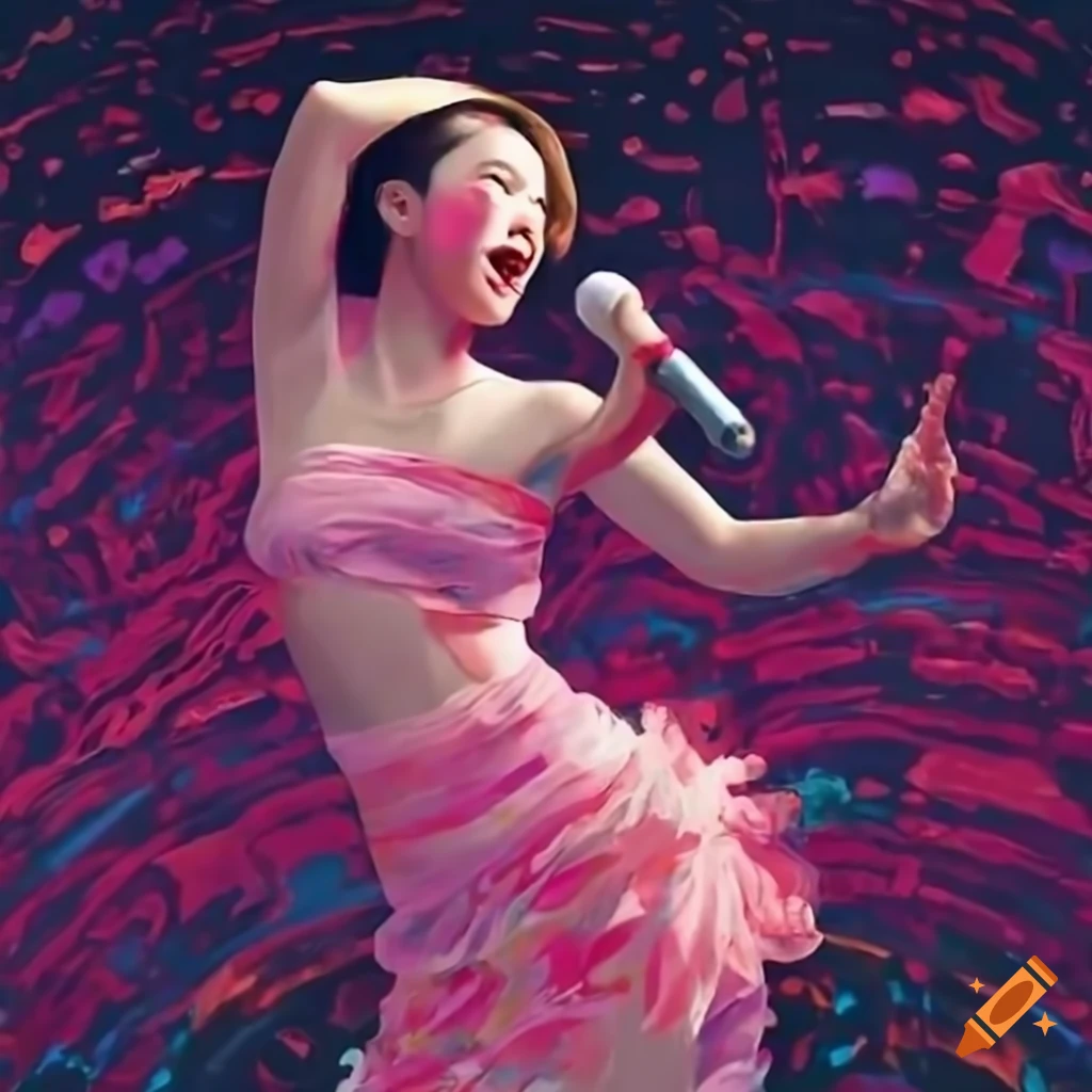 colorful karaoke girl dancing and singing