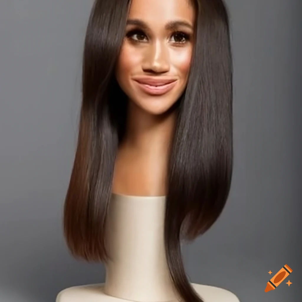 display of Meghan Markle styling head with long flowing hair