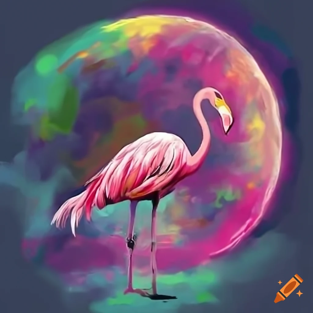 Flamingo standing on the moon on craiyon