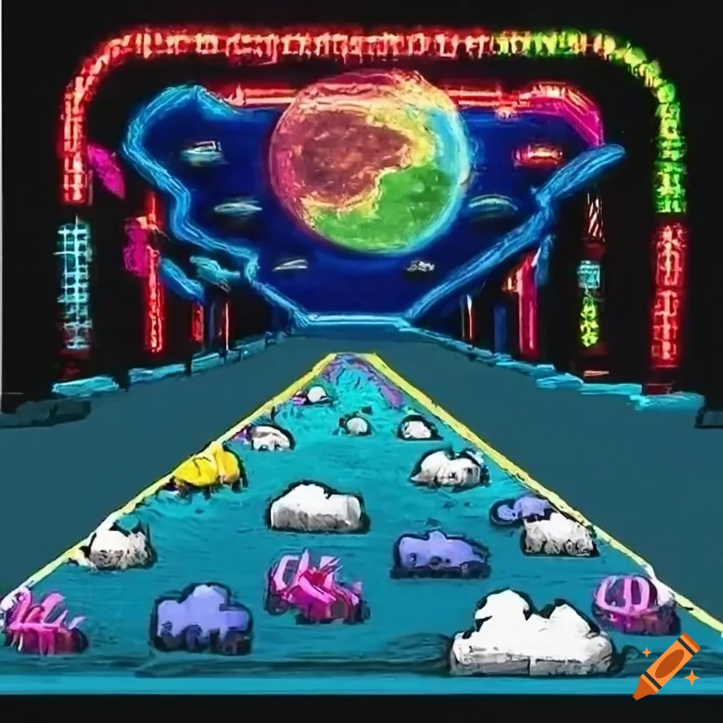 vibrant game show set in a desert with neon lights
