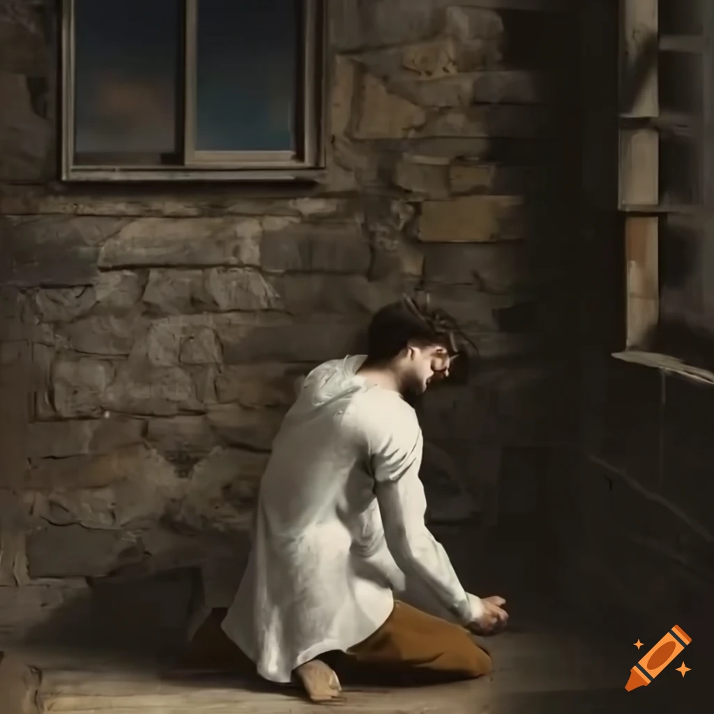 man in medieval attire against a stone wall