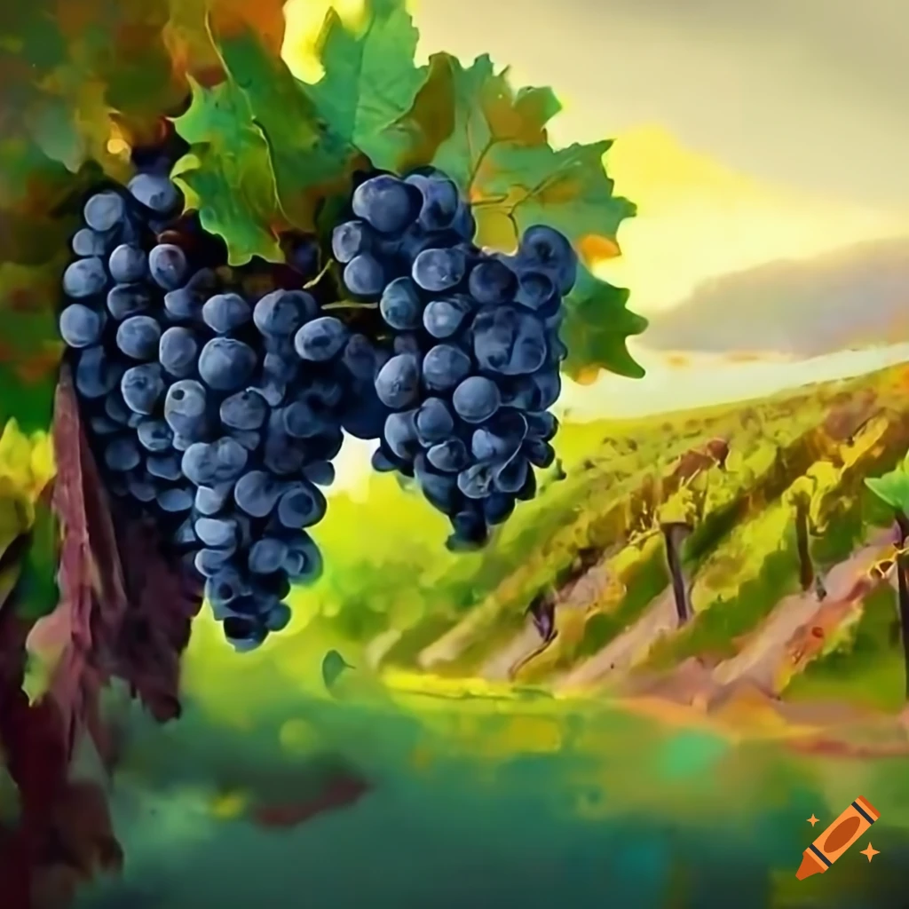 vineyard with bunch of grapes on a vine