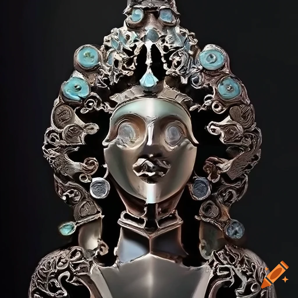 Detailed silver sapphire architectural carving on Craiyon