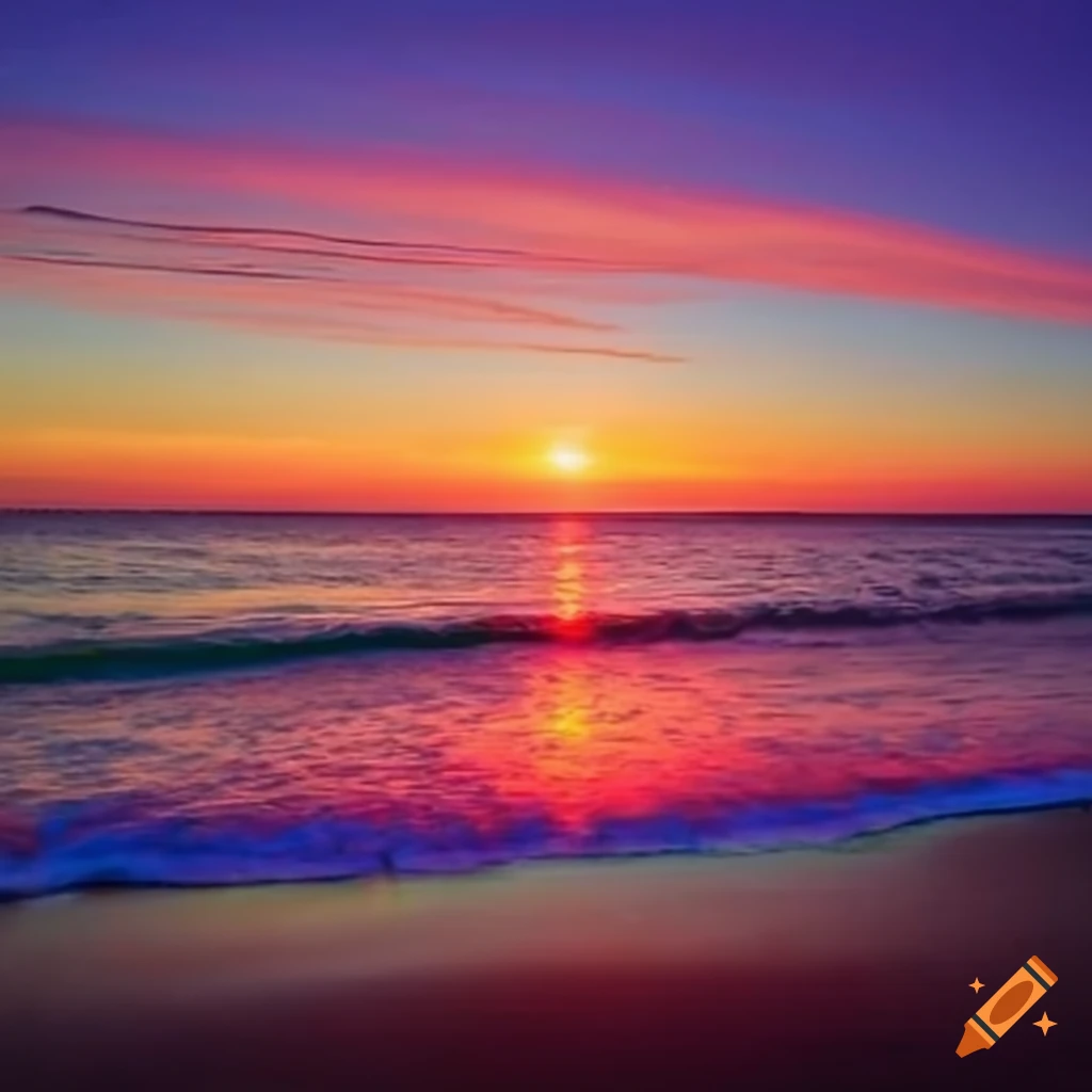 sunset on a tranquil beach with vibrant colors