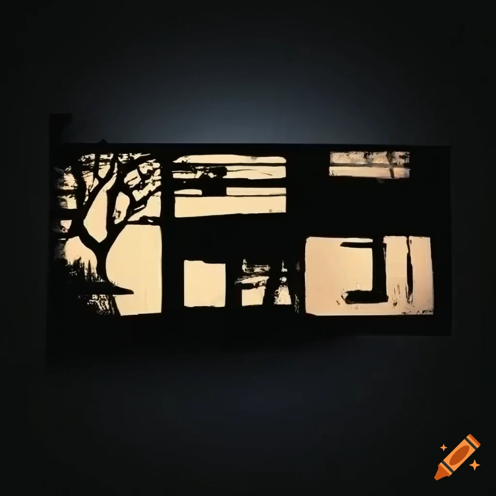 silhouette of a burnt house on a wall