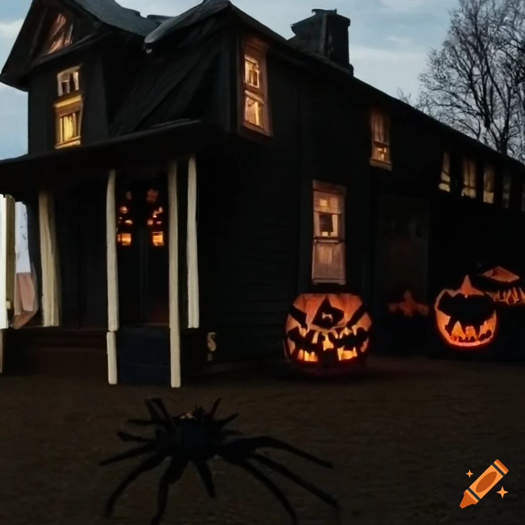 Realistic halloween house with spider decorations
