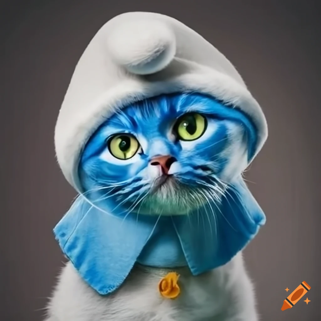 Cat dressed as smurf