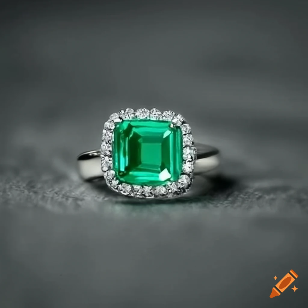 Emerald ring on silk fabric