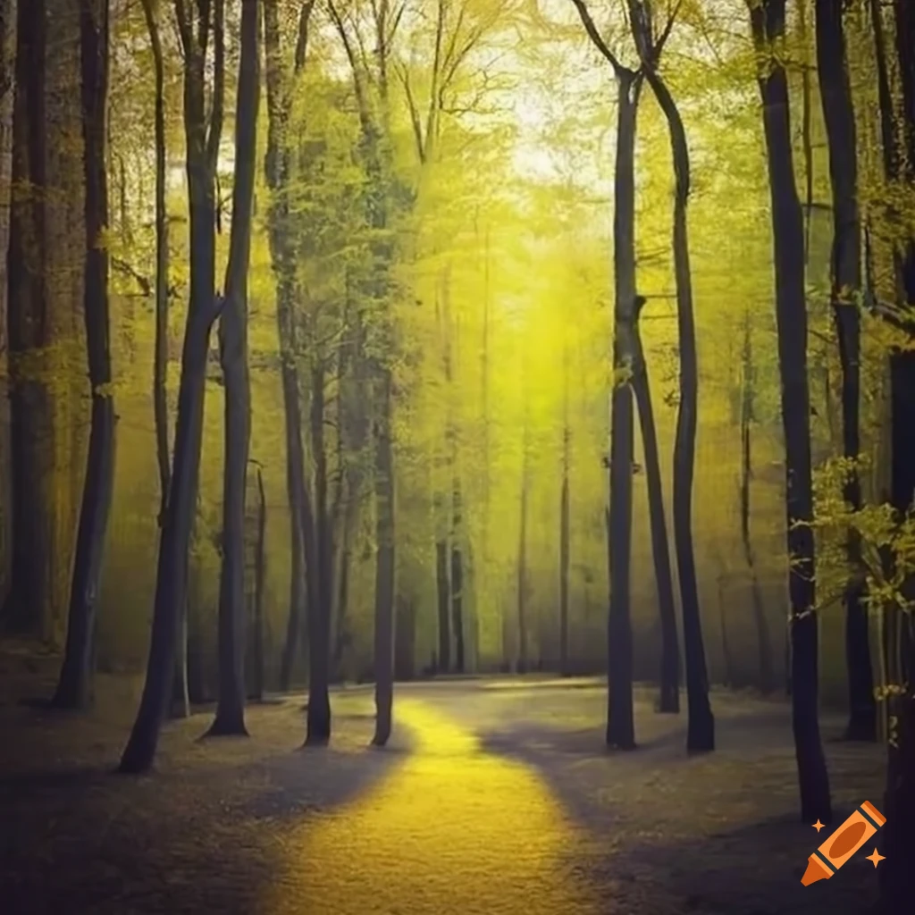 serene yellow path in the forest