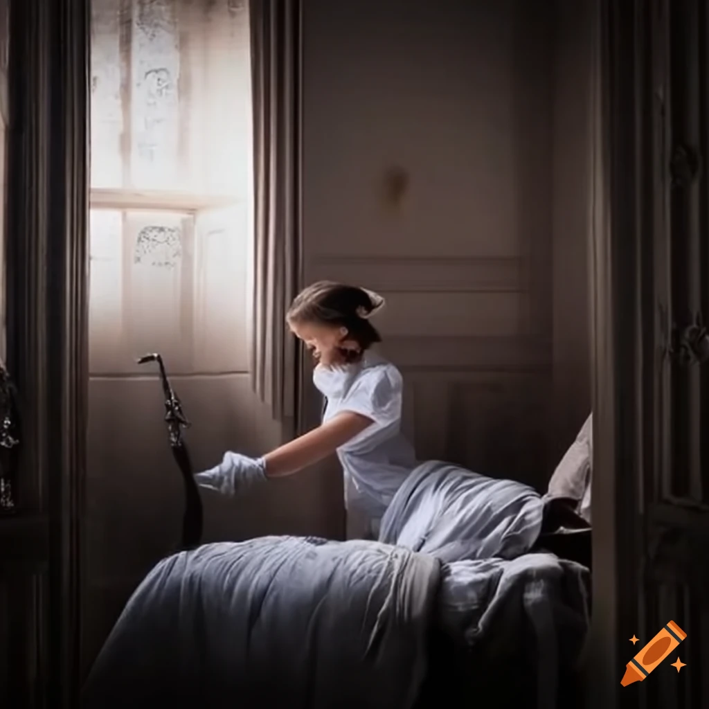 Victorian nurse attending to an empty bed