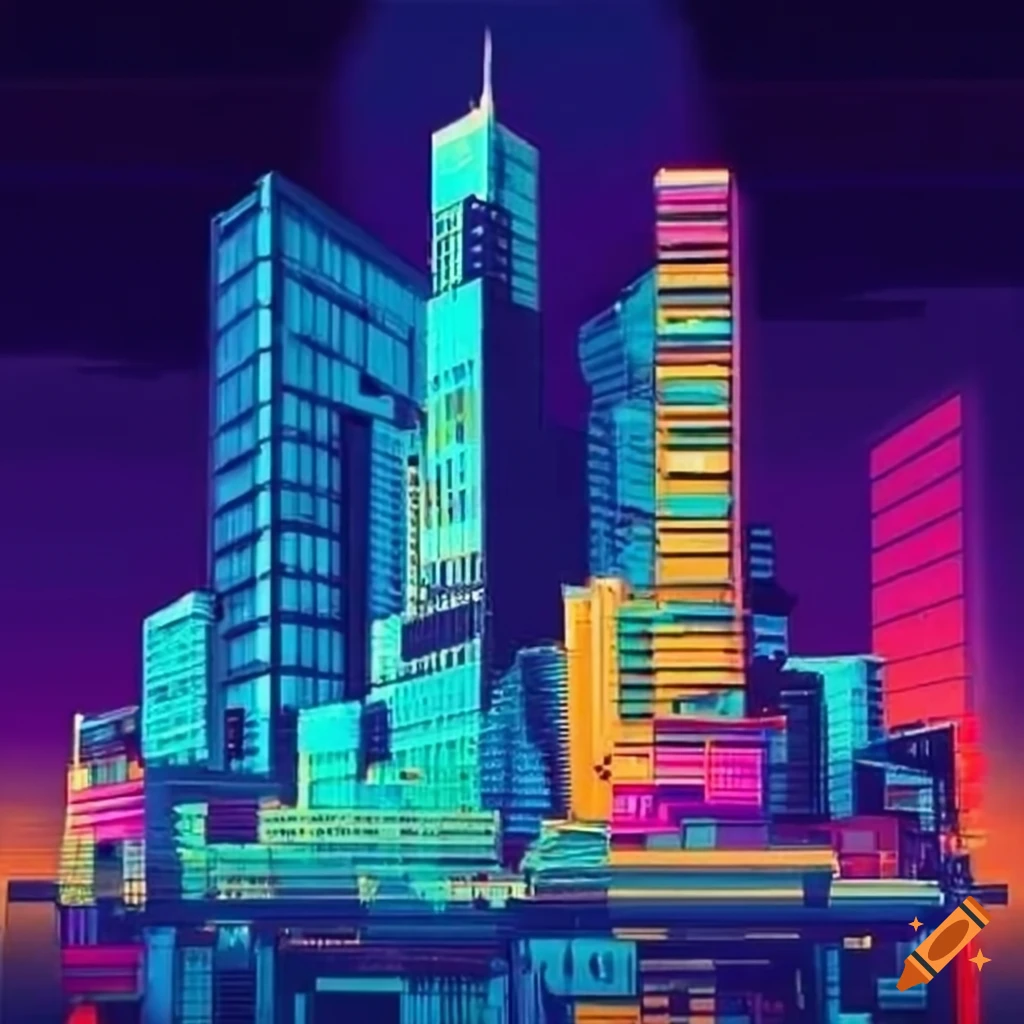 Vibrant 80s Cityscape On Craiyon