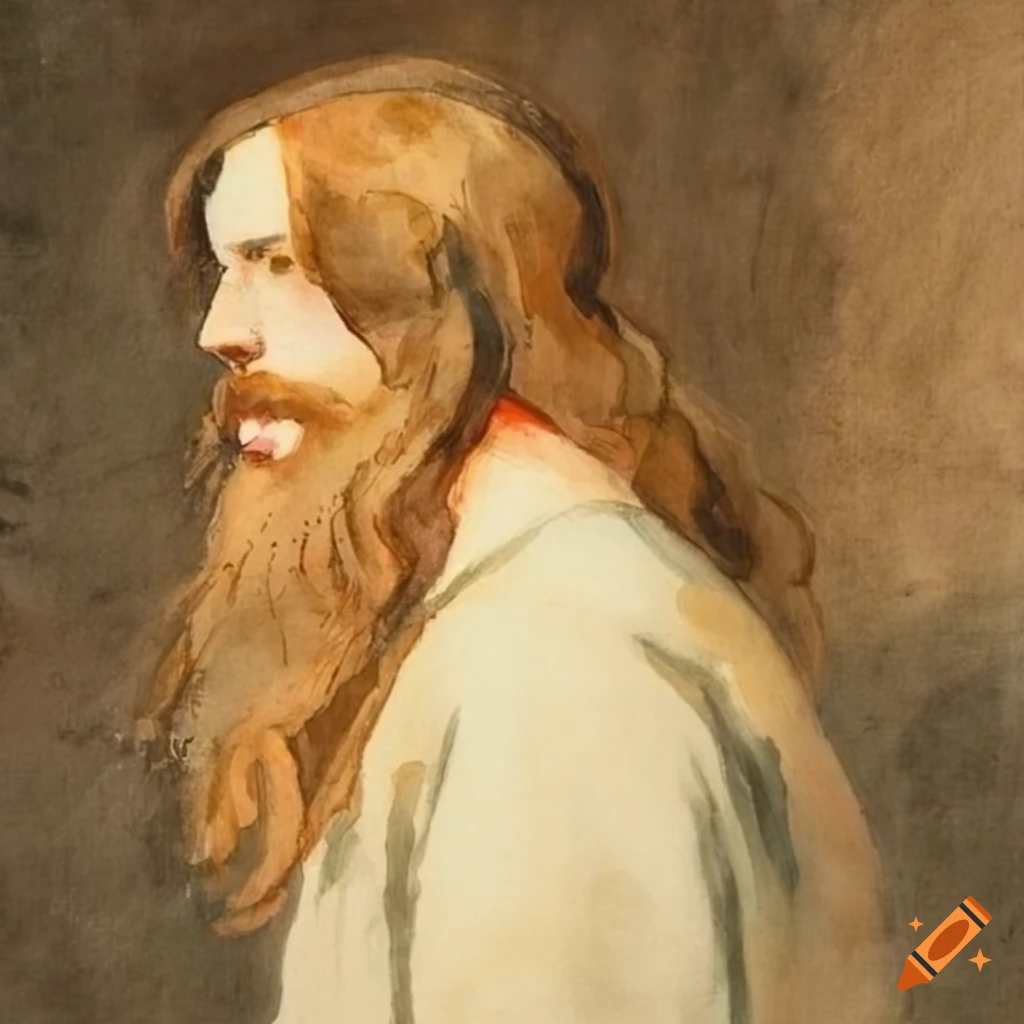 watercolor pencil portrait of a man in medieval attire