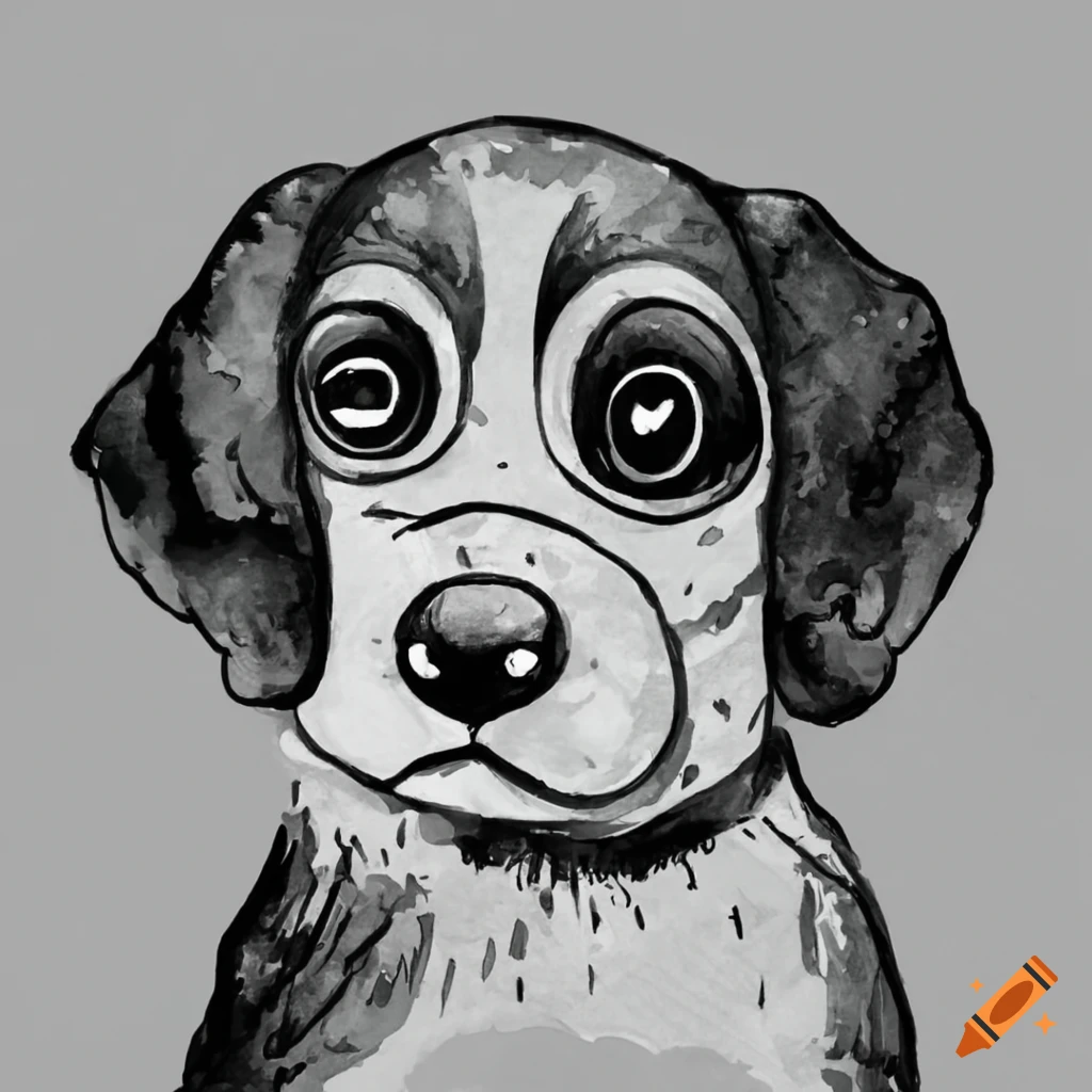 cartoon pencil drawing of a cute dog