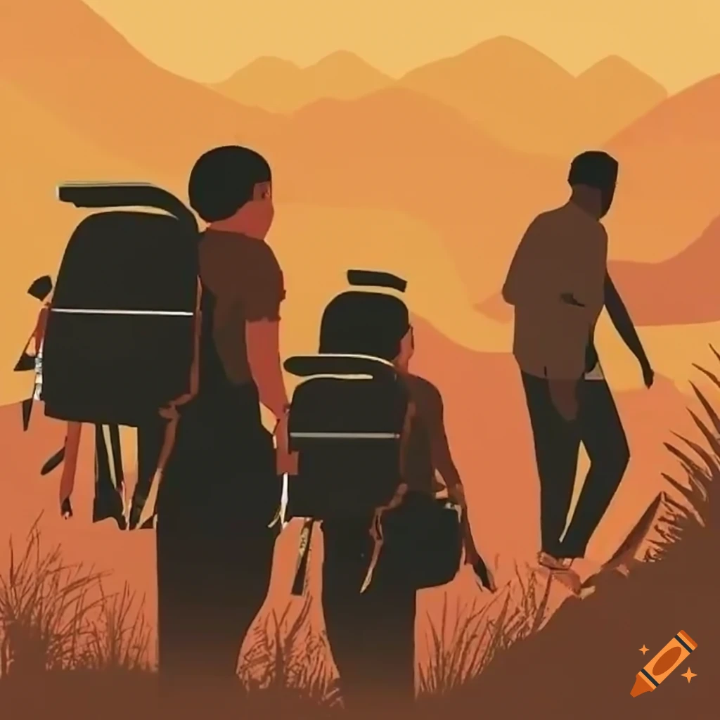 image of backpacking refugees