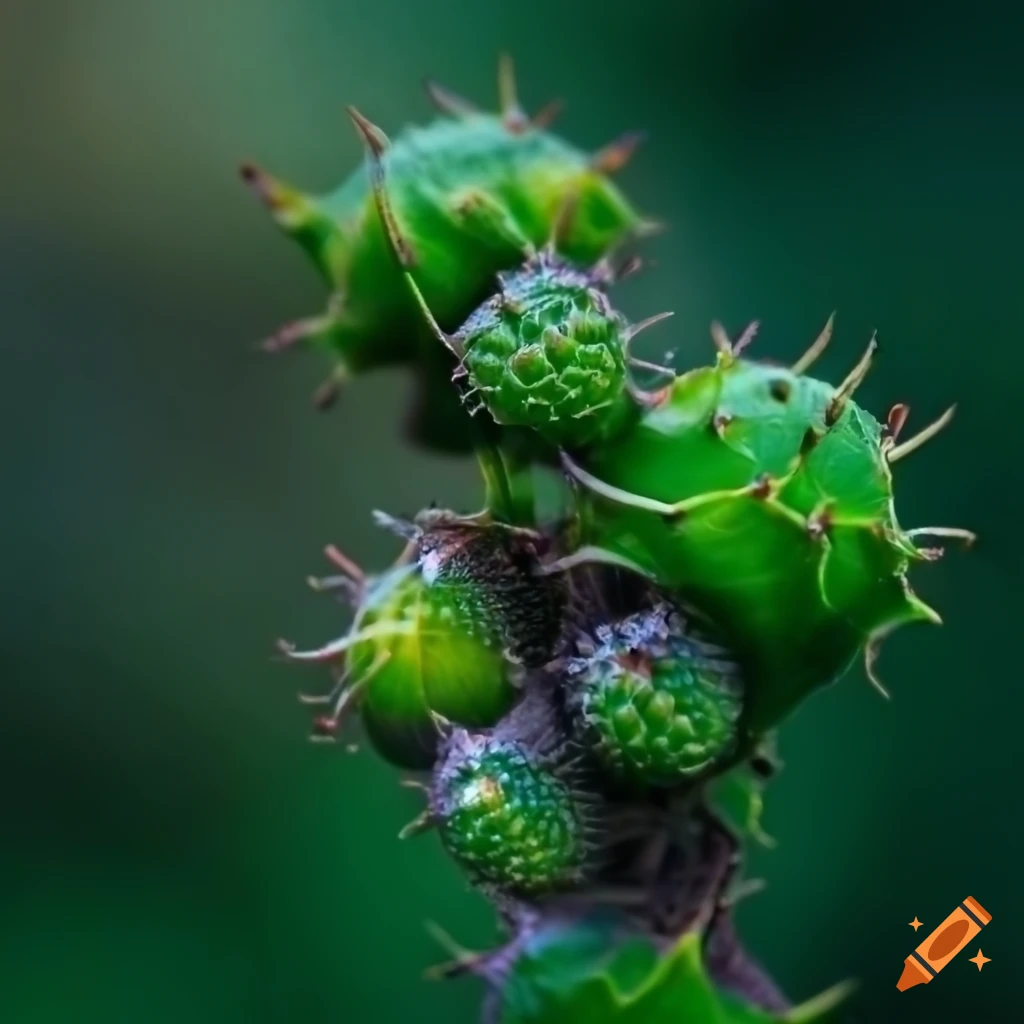 extremely detailed image of a thorny plant in a forest