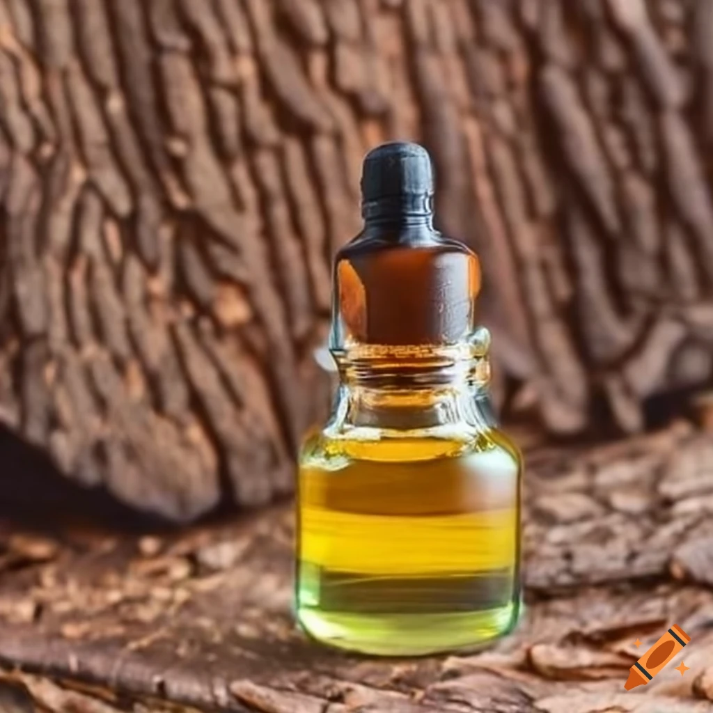 elegant bottle of essential oil with massoia bark