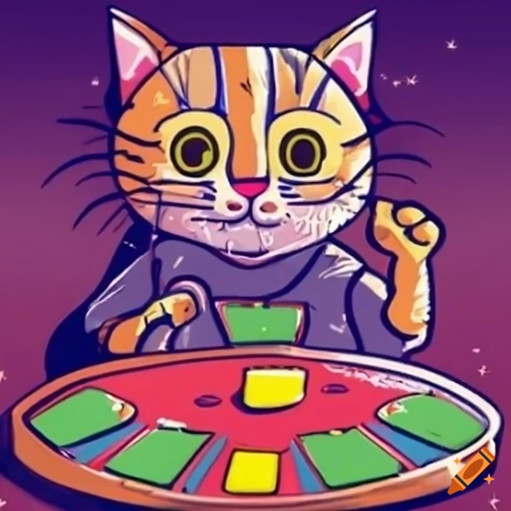 Cat playing poker illustration on Craiyon