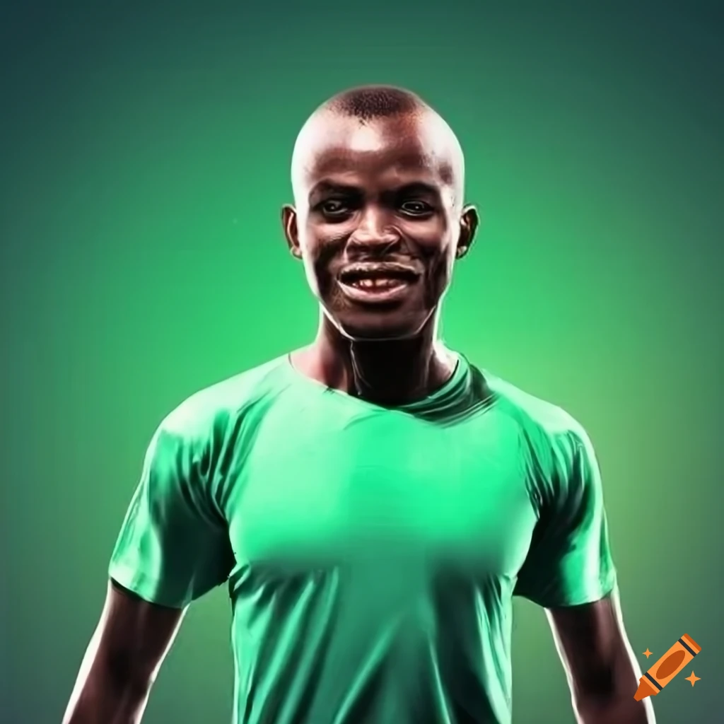 Portrait of african soccer player in green shirt on Craiyon