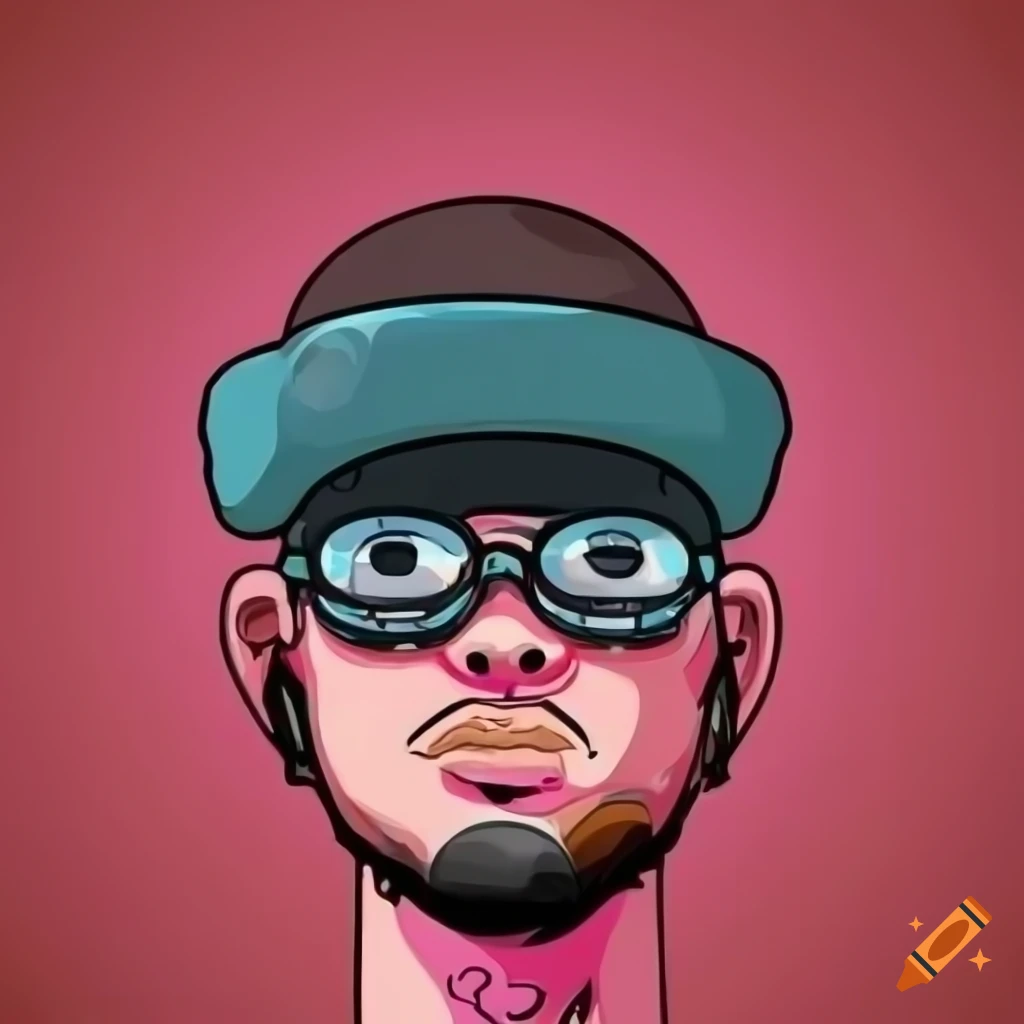 cartoon skater head with cap, glasses and headphones