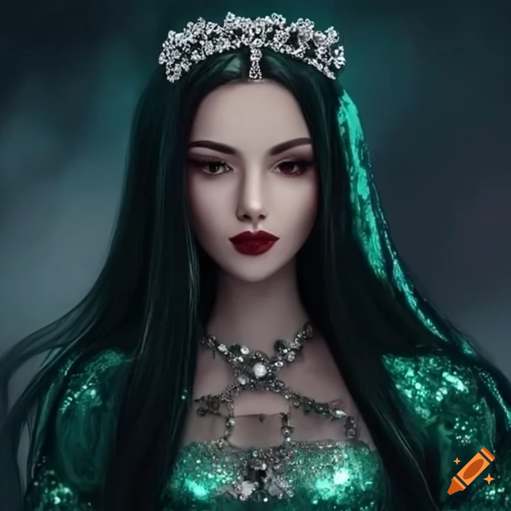 image of a princess in a green sequin velvet dress