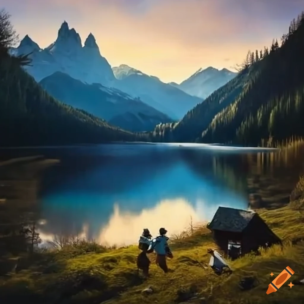 Tableau chalet au bord du lac de montagne 1 | Leroy Merlin
