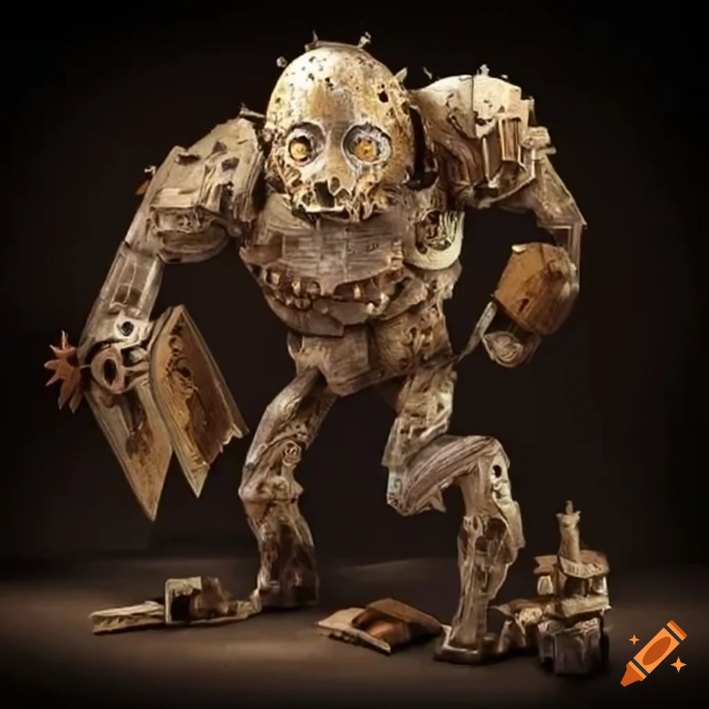 steampunk golem made of textbooks