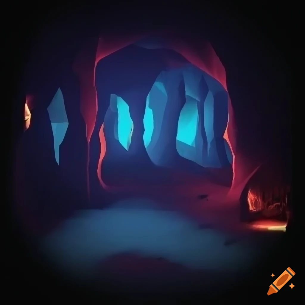 surreal and dark caverns in a first-person adventure game