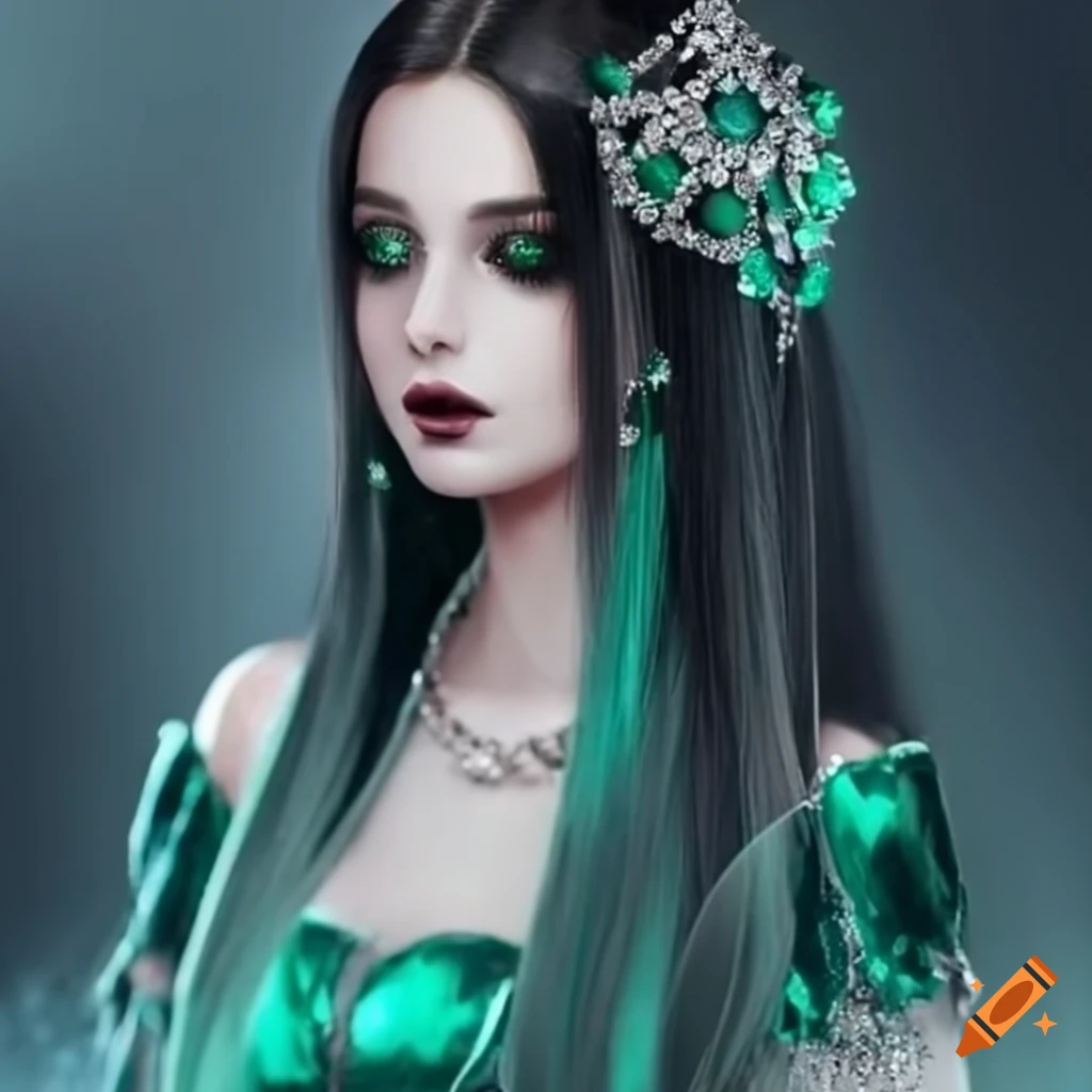 Image of a beautiful princess in a green sequin velvet dress