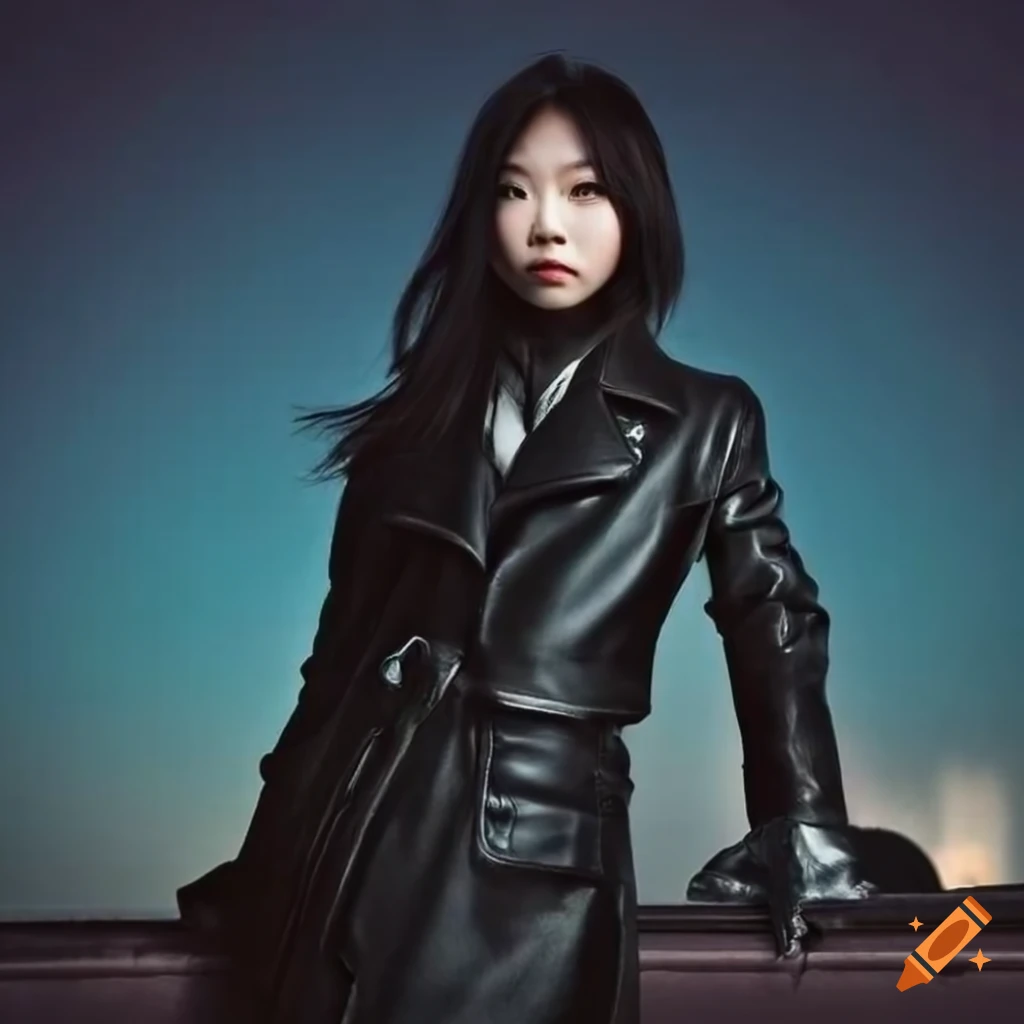 stylish Chinese woman on a rooftop at night