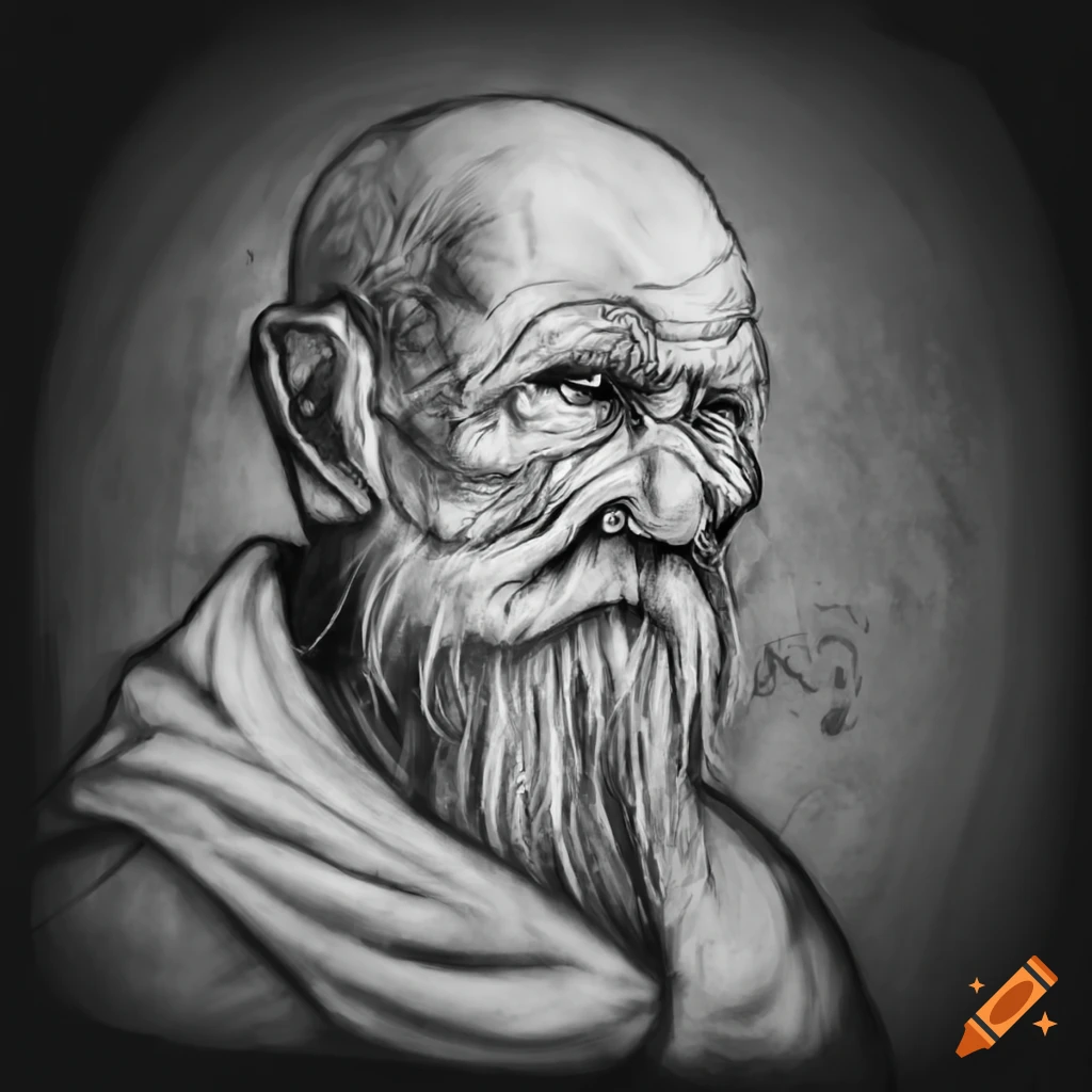 image of an old warrior monk fighting demons under the moon