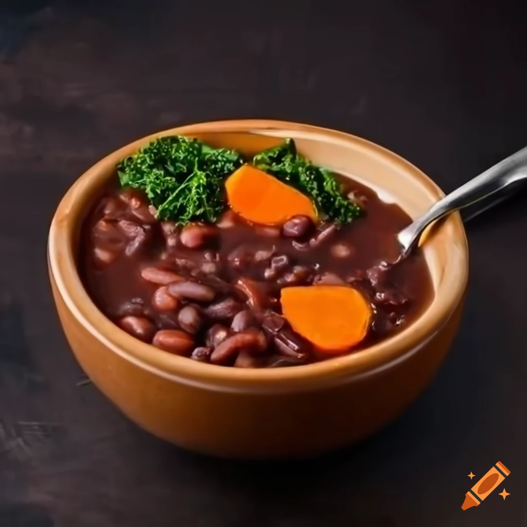 bowl of stewed red beans, carrot, and kale