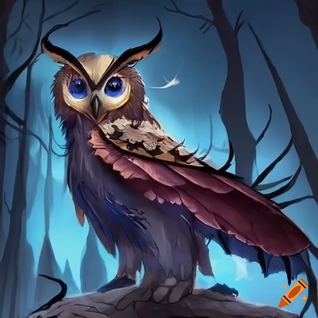 Illustration of a blue owl-like man on Craiyon