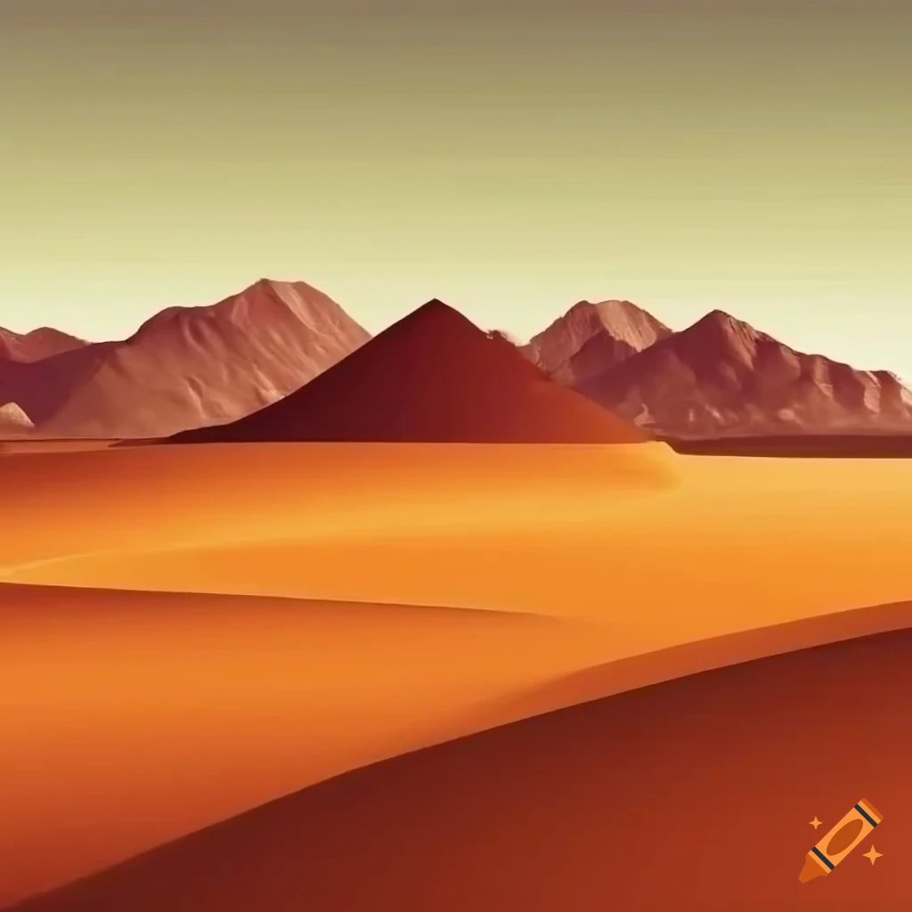 Mountain range overlooking a flat desert on craiyon