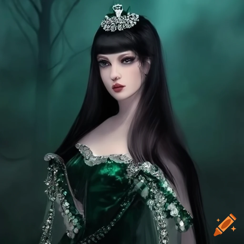 Image of a beautiful princess in a green sequin velvet dress