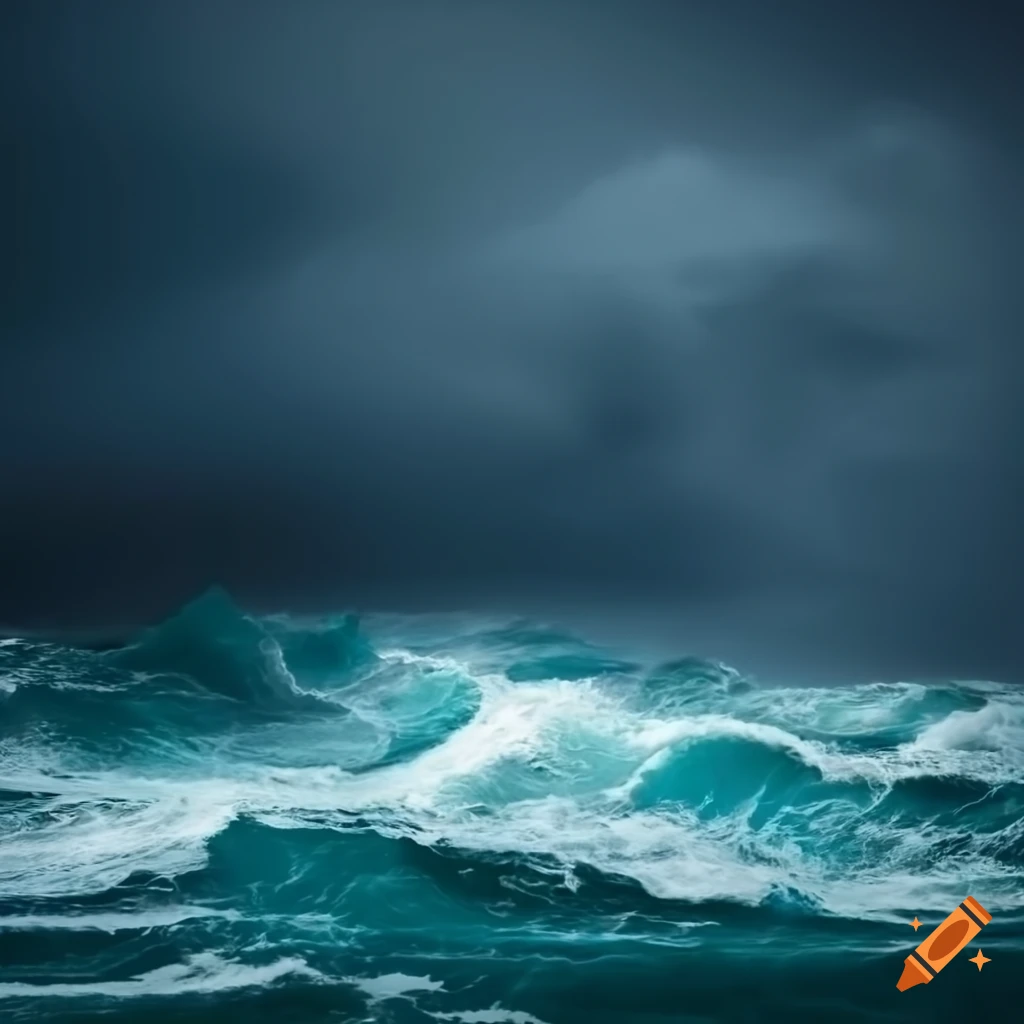 Stormy ocean waves crashing against rocks on Craiyon