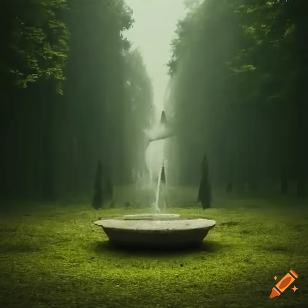 haunting fountain in an empty field