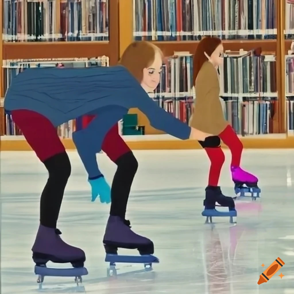 Ice skating in a library on Craiyon