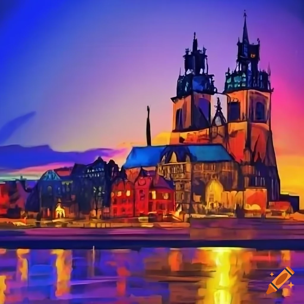 dusk view of Magdeburg cityscape