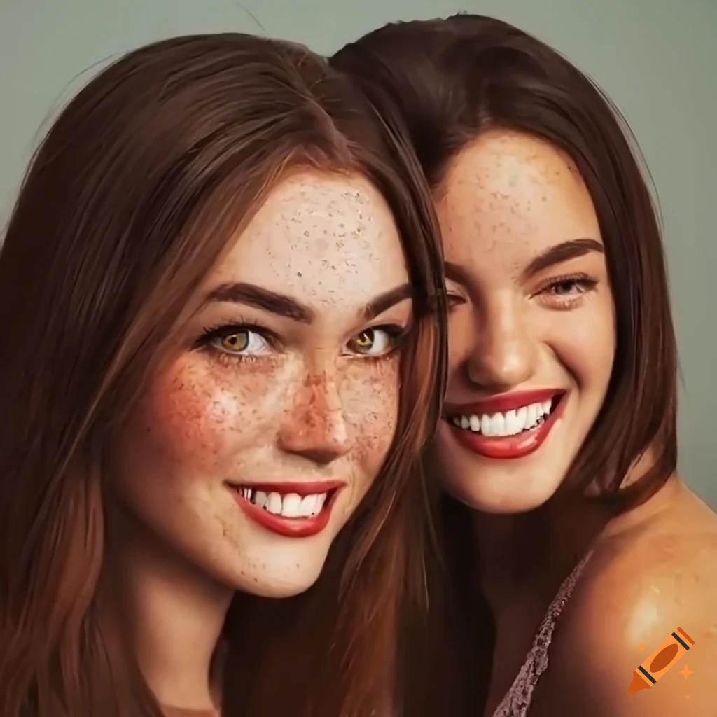 Portrait of two women with freckles smiling