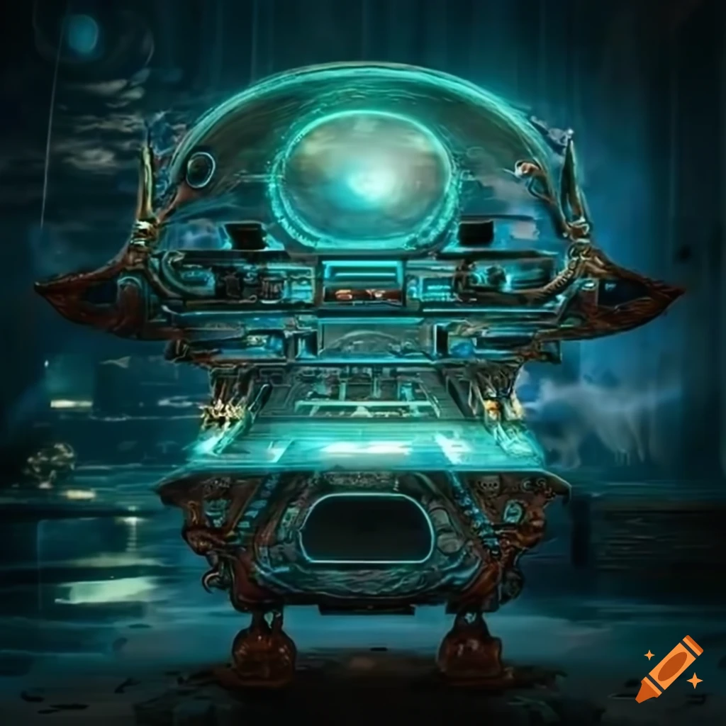 surrealist artwork of a spaceship on an alien planet