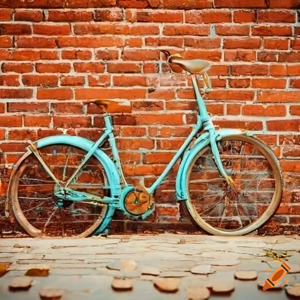 Rusty bike against brick wall in autumn