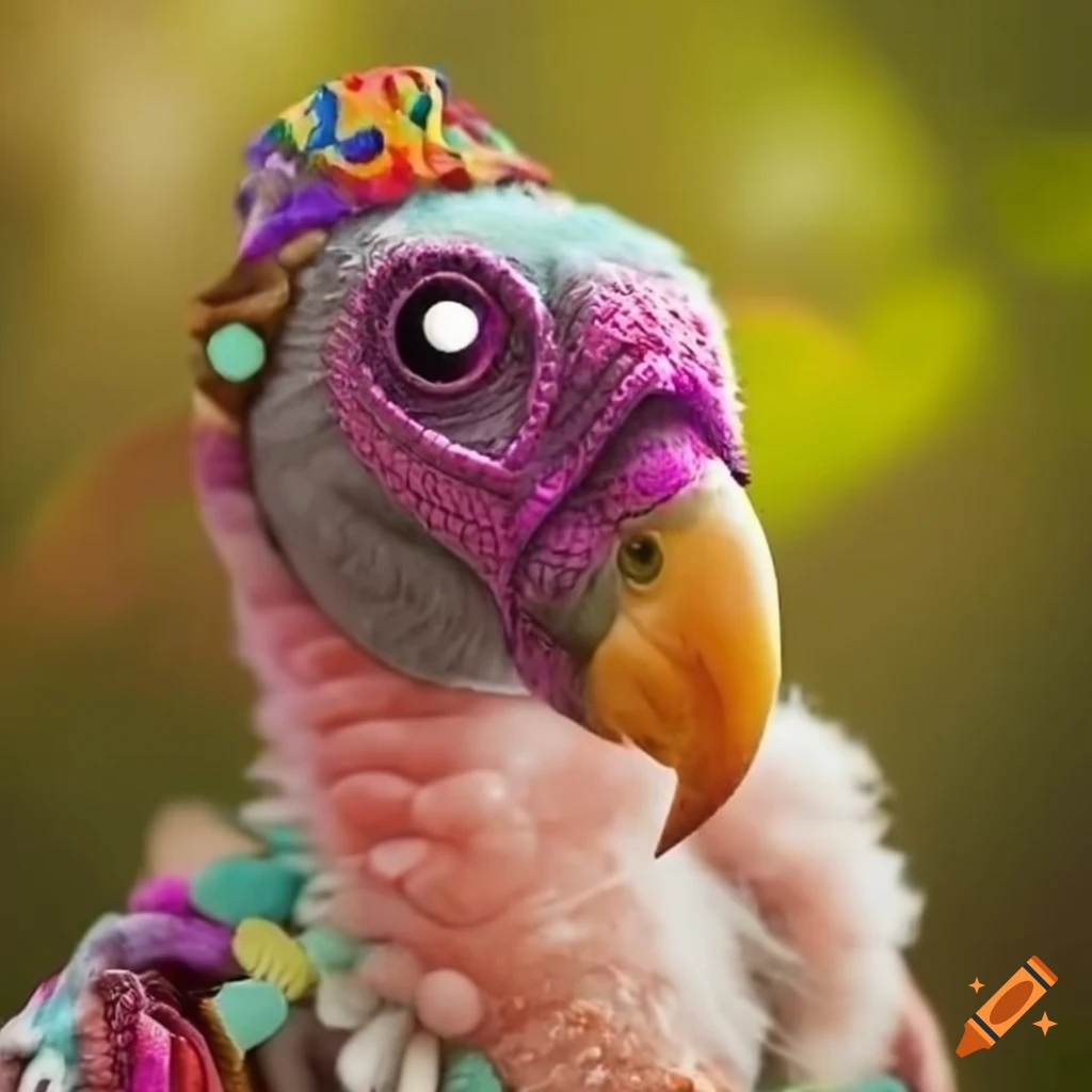 hippie granny vulture in a peaceful forest