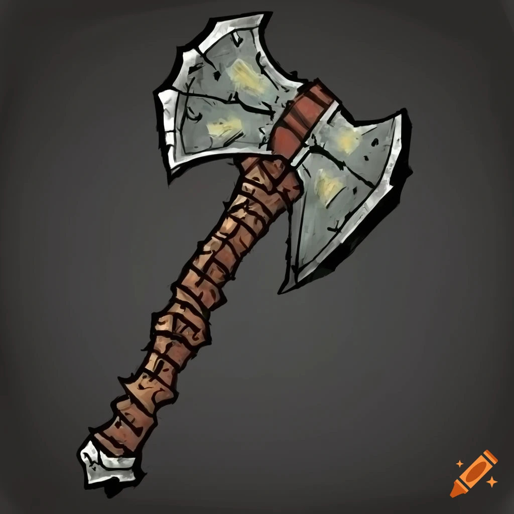 ornate handaxe in a style reminiscent of Darkest Dungeon