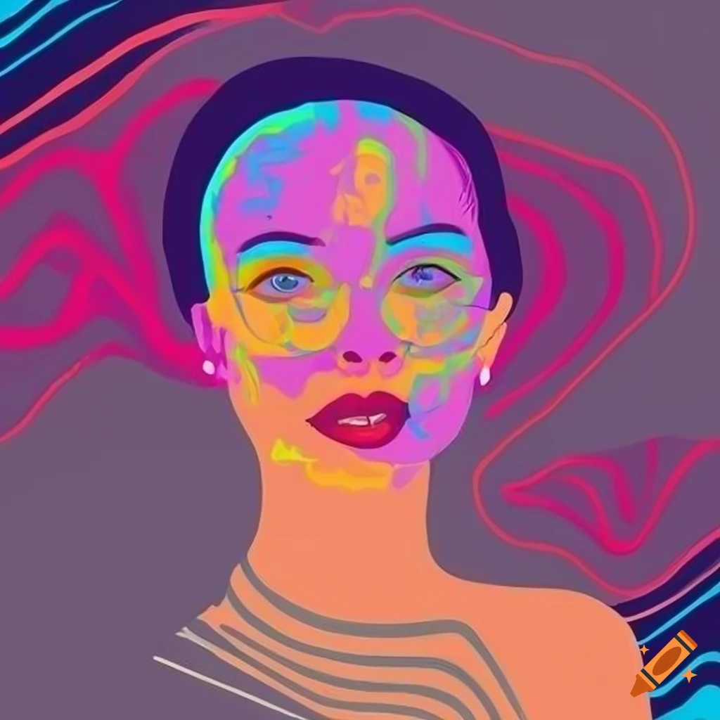 Neon Portrait Of A Woman With Busy Lines On Craiyon