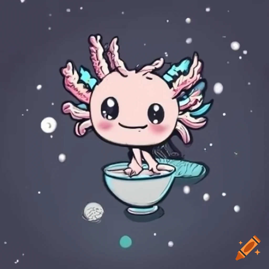 Chibi anime style axolotl smiling in space on Craiyon
