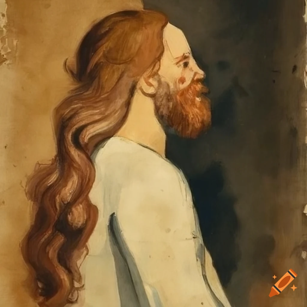 watercolor pencil portrait of a man in medieval attire