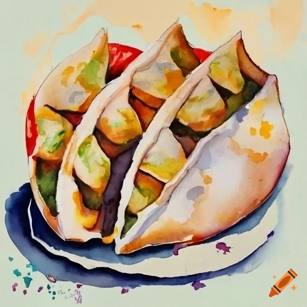 watercolor painting of Japanese Gyoza Tacos