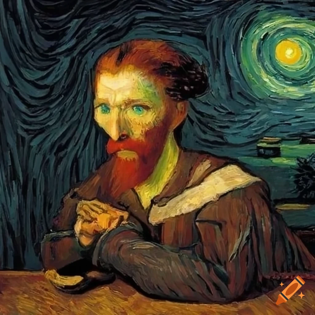 Van Gogh's Starry Night in the style of Leonardo Da Vinci's Last Supper